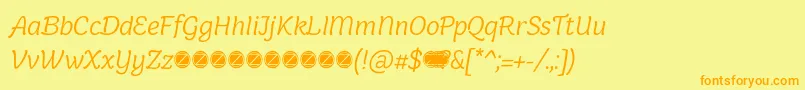 Fonte Holden Light Italic trial – fontes laranjas em um fundo amarelo