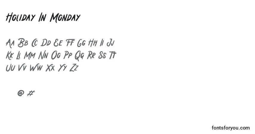 Czcionka Holiday In Monday – alfabet, cyfry, specjalne znaki