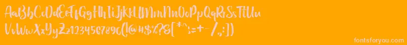 Holidays Handbrush Typeface-Schriftart – Rosa Schriften auf orangefarbenem Hintergrund
