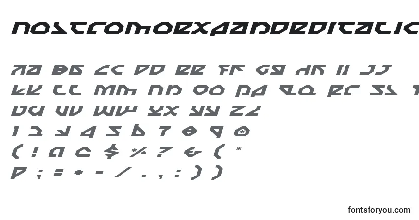 A fonte NostromoExpandedItalic – alfabeto, números, caracteres especiais