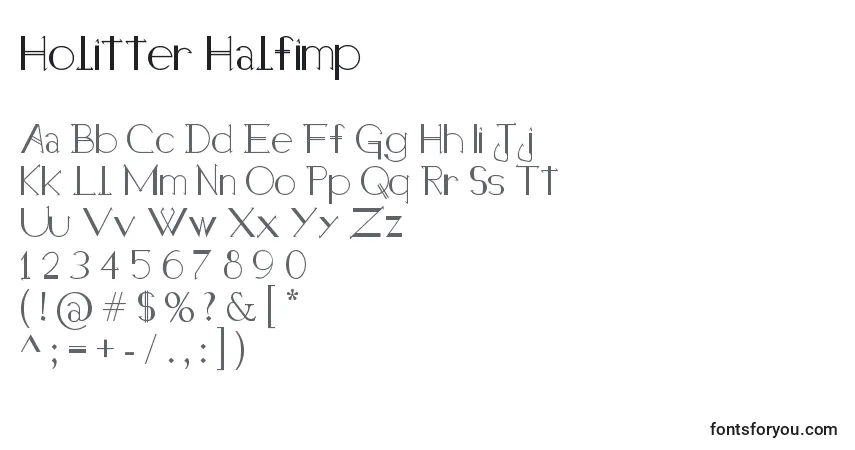 Czcionka Holitter Halfimp – alfabet, cyfry, specjalne znaki