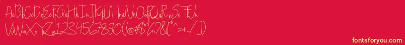 Hollen amare script   DEMO-Schriftart – Gelbe Schriften auf rotem Hintergrund