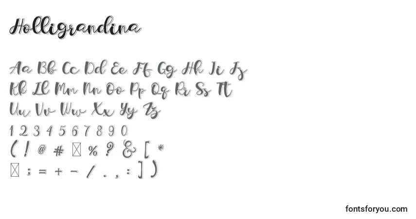 Czcionka Holligrandina – alfabet, cyfry, specjalne znaki