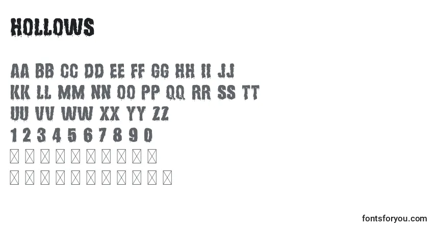 Hollows Font – alphabet, numbers, special characters
