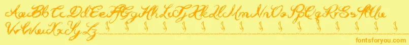 Weitere Informationen zur Holly Hood-Schriftart Holly Hood-Schriftart – Orangefarbene Schriften auf gelbem Hintergrund