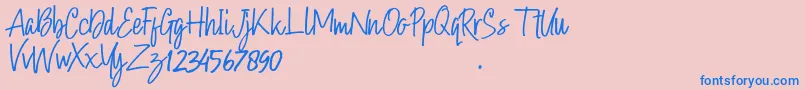 Hollybear-Schriftart – Blaue Schriften auf rosa Hintergrund