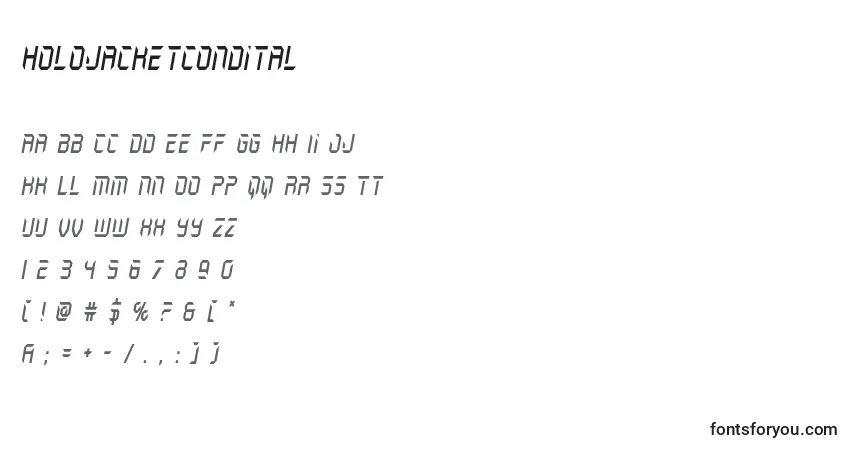 Schriftart Holojacketcondital (129791) – Alphabet, Zahlen, spezielle Symbole