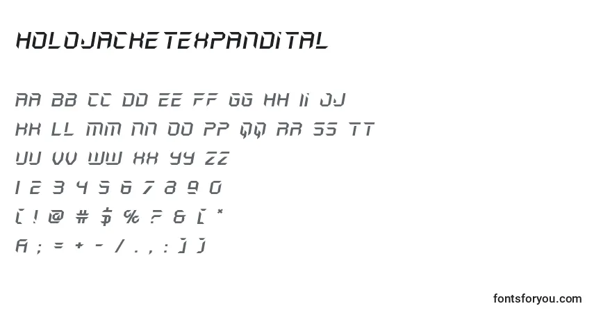 Schriftart Holojacketexpandital (129793) – Alphabet, Zahlen, spezielle Symbole