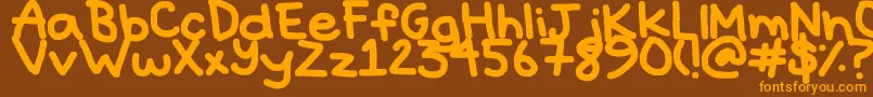 Hyperbole-Schriftart – Orangefarbene Schriften auf braunem Hintergrund