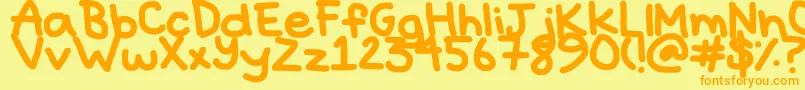 フォントHyperbole – オレンジの文字が黄色の背景にあります。