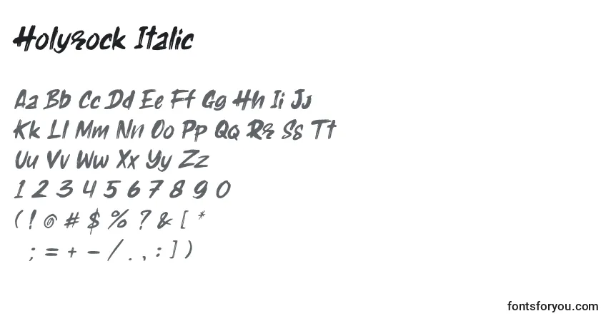 Schriftart Holyrock Italic – Alphabet, Zahlen, spezielle Symbole