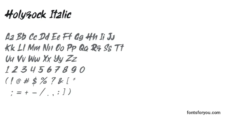 Schriftart Holyrock Italic (129804) – Alphabet, Zahlen, spezielle Symbole
