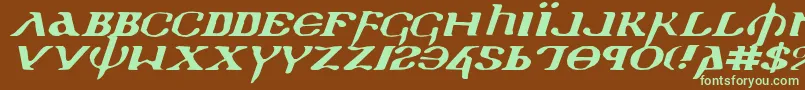 フォントHolyv2ei – 緑色の文字が茶色の背景にあります。