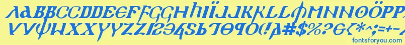 フォントHolyv2i – 青い文字が黄色の背景にあります。