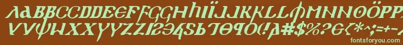 フォントHolyv2i – 緑色の文字が茶色の背景にあります。