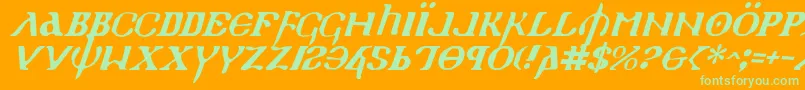 Holyv2i-Schriftart – Grüne Schriften auf orangefarbenem Hintergrund