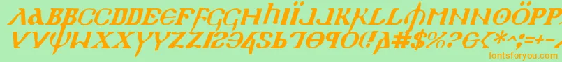 Holyv2i-Schriftart – Orangefarbene Schriften auf grünem Hintergrund