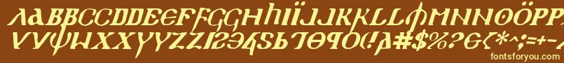 Holyv2i-Schriftart – Gelbe Schriften auf braunem Hintergrund