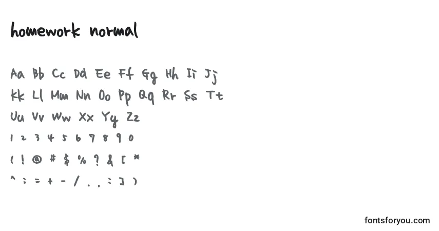 A fonte Homework normal – alfabeto, números, caracteres especiais