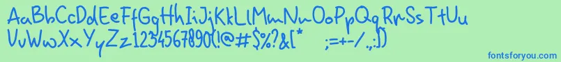 HominFun-Schriftart – Blaue Schriften auf grünem Hintergrund