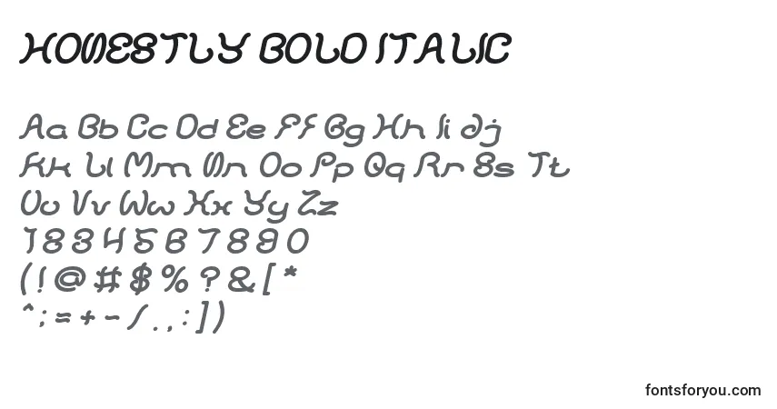 Schriftart HONESTLY BOLD ITALIC – Alphabet, Zahlen, spezielle Symbole