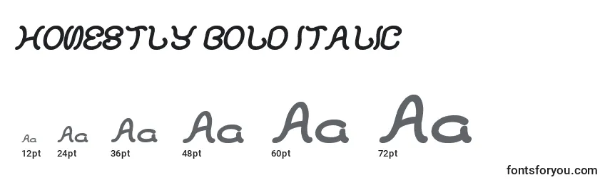 Größen der Schriftart HONESTLY BOLD ITALIC