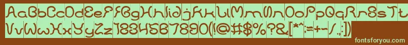 フォントHONESTLY INVERSE – 緑色の文字が茶色の背景にあります。