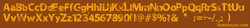 Weitere Informationen zur NeotrashMilabrya-Schriftart NeotrashMilabrya-Schriftart – Orangefarbene Schriften auf braunem Hintergrund