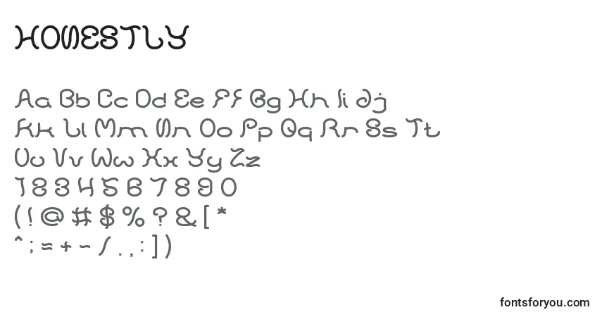 Czcionka HONESTLY (129850) – alfabet, cyfry, specjalne znaki