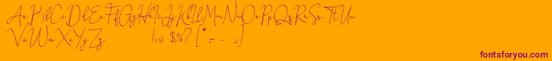 Honeymoon Avenue Script Demo-Schriftart – Violette Schriften auf orangefarbenem Hintergrund