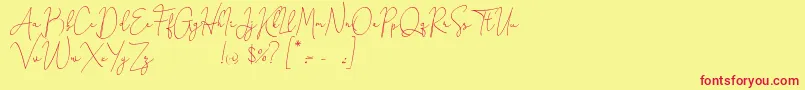 Honeymoon Avenue Script Demo-Schriftart – Rote Schriften auf gelbem Hintergrund