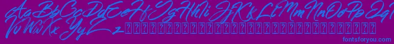 Hong Kong Script Brush-Schriftart – Blaue Schriften auf violettem Hintergrund