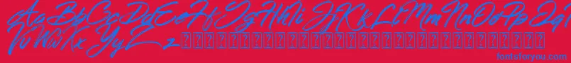 Fonte Hong Kong Script Brush – fontes azuis em um fundo vermelho