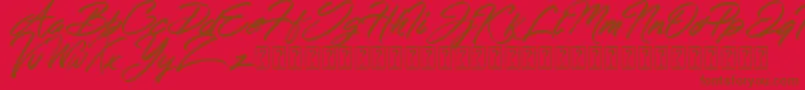 Hong Kong Script Brush-Schriftart – Braune Schriften auf rotem Hintergrund