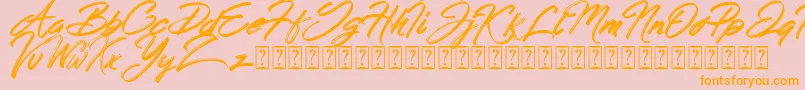 Hong Kong Script Brush-Schriftart – Orangefarbene Schriften auf rosa Hintergrund