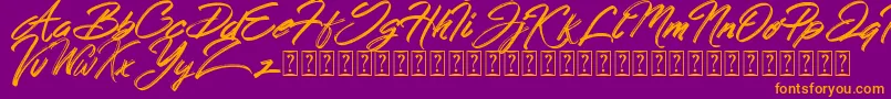 Hong Kong Script Brushフォントについての詳細 フォントHong Kong Script Brush – 紫色の背景にオレンジのフォント