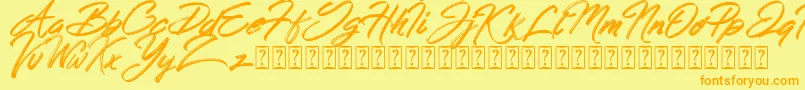 Hong Kong Script Brush-Schriftart – Orangefarbene Schriften auf gelbem Hintergrund