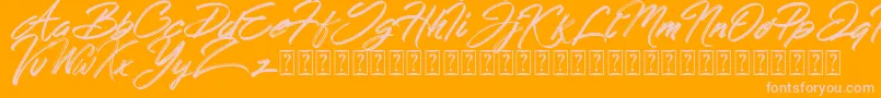 Hong Kong Script Brush-Schriftart – Rosa Schriften auf orangefarbenem Hintergrund