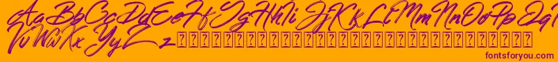 Hong Kong Script Brush-fontti – violetit fontit oranssilla taustalla