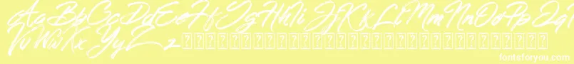 Fonte Hong Kong Script Brush – fontes brancas em um fundo amarelo