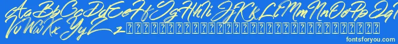 Fonte Hong Kong Script Brush – fontes amarelas em um fundo azul