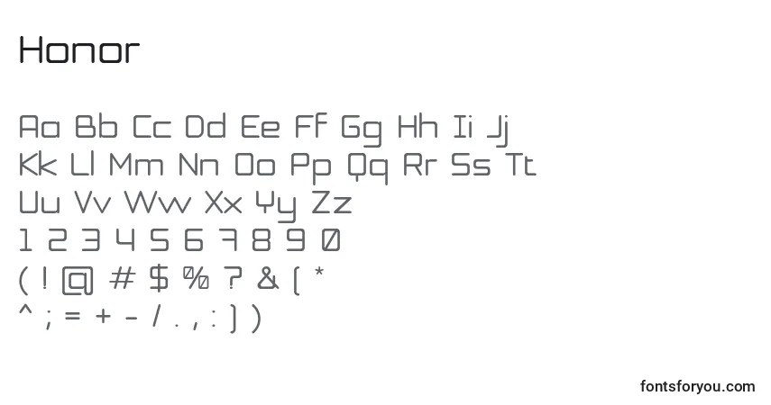 Czcionka Honor – alfabet, cyfry, specjalne znaki