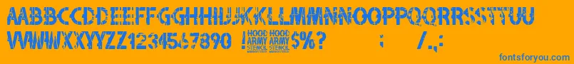 Hood Army Stencil-Schriftart – Blaue Schriften auf orangefarbenem Hintergrund