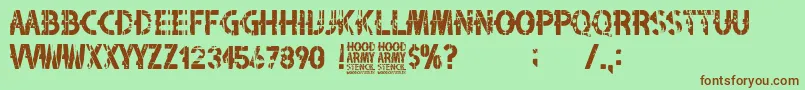 Hood Army Stencil-Schriftart – Braune Schriften auf grünem Hintergrund