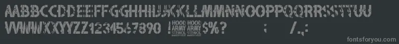 Hood Army Stencil-Schriftart – Graue Schriften auf schwarzem Hintergrund