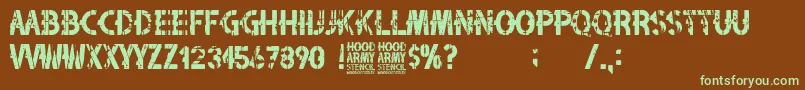 Hood Army Stencil-Schriftart – Grüne Schriften auf braunem Hintergrund