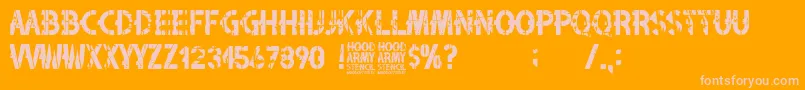 Hood Army Stencil-Schriftart – Rosa Schriften auf orangefarbenem Hintergrund