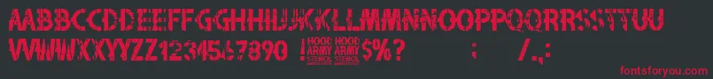 Hood Army Stencil-Schriftart – Rote Schriften auf schwarzem Hintergrund