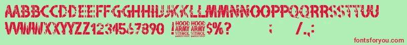 Hood Army Stencil-Schriftart – Rote Schriften auf grünem Hintergrund