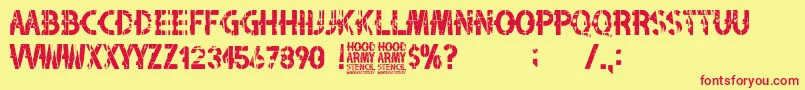 Hood Army Stencil-Schriftart – Rote Schriften auf gelbem Hintergrund